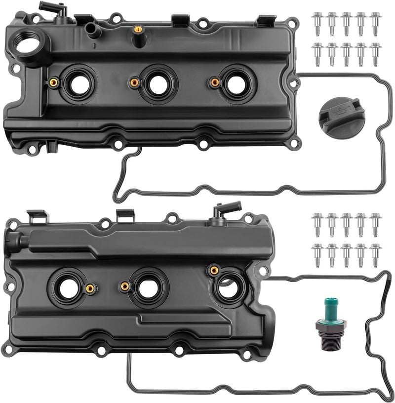 PYHAUTO Valve Covers Compatible with 2005-2015 Xterra Pair Left Right Engine, 2005-2019 Frontier, 2005-2012 Pathfinder, with Oil Filler Caps and Gaskets and Bolts Replace 13264-EA200 13264-EA210 - Image 1